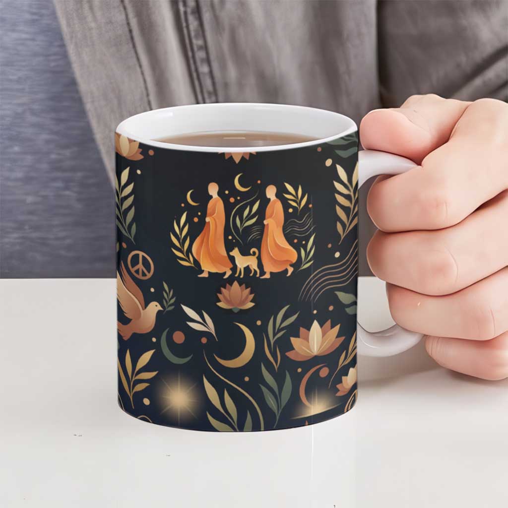 Peace 2026 Spiritual Harmony Ceramic Mug Bohemian Celestial Mandala Illustration