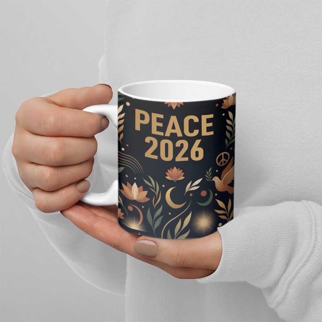 Peace 2026 Spiritual Harmony Ceramic Mug Bohemian Celestial Mandala Illustration