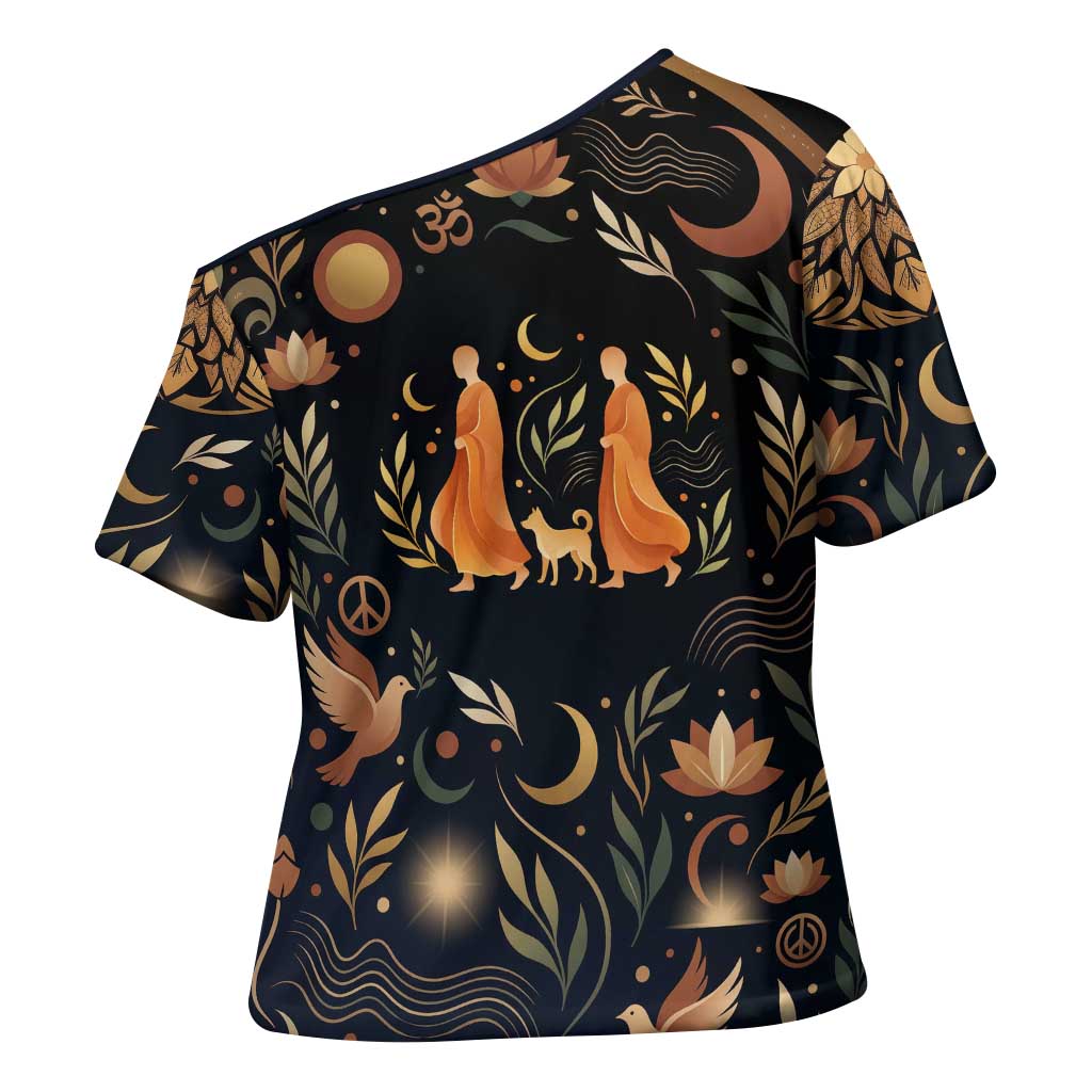 Peace 2026 Spiritual Harmony Cross Shoulder Shirt Bohemian Celestial Mandala Illustration