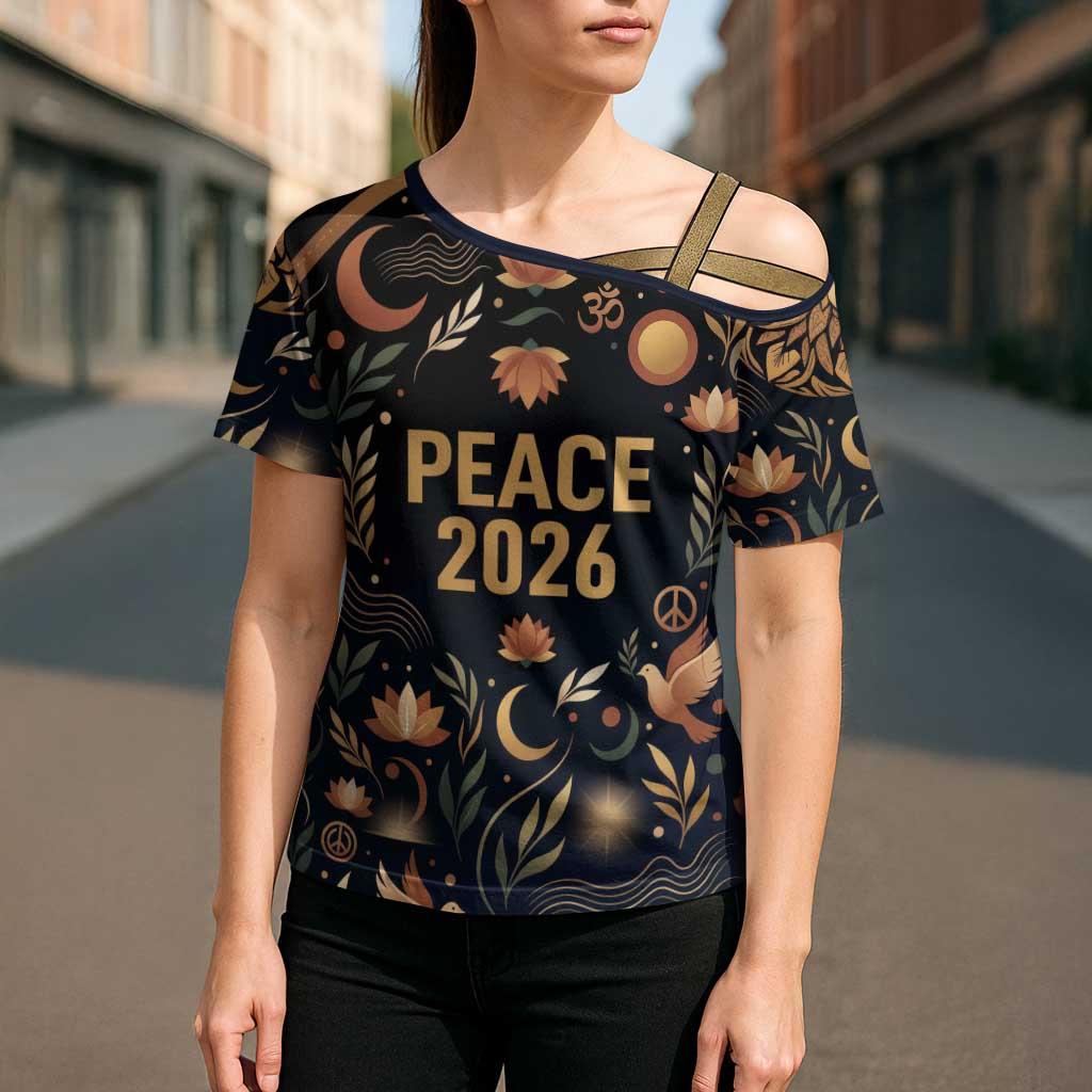 Peace 2026 Spiritual Harmony Cross Shoulder Shirt Bohemian Celestial Mandala Illustration
