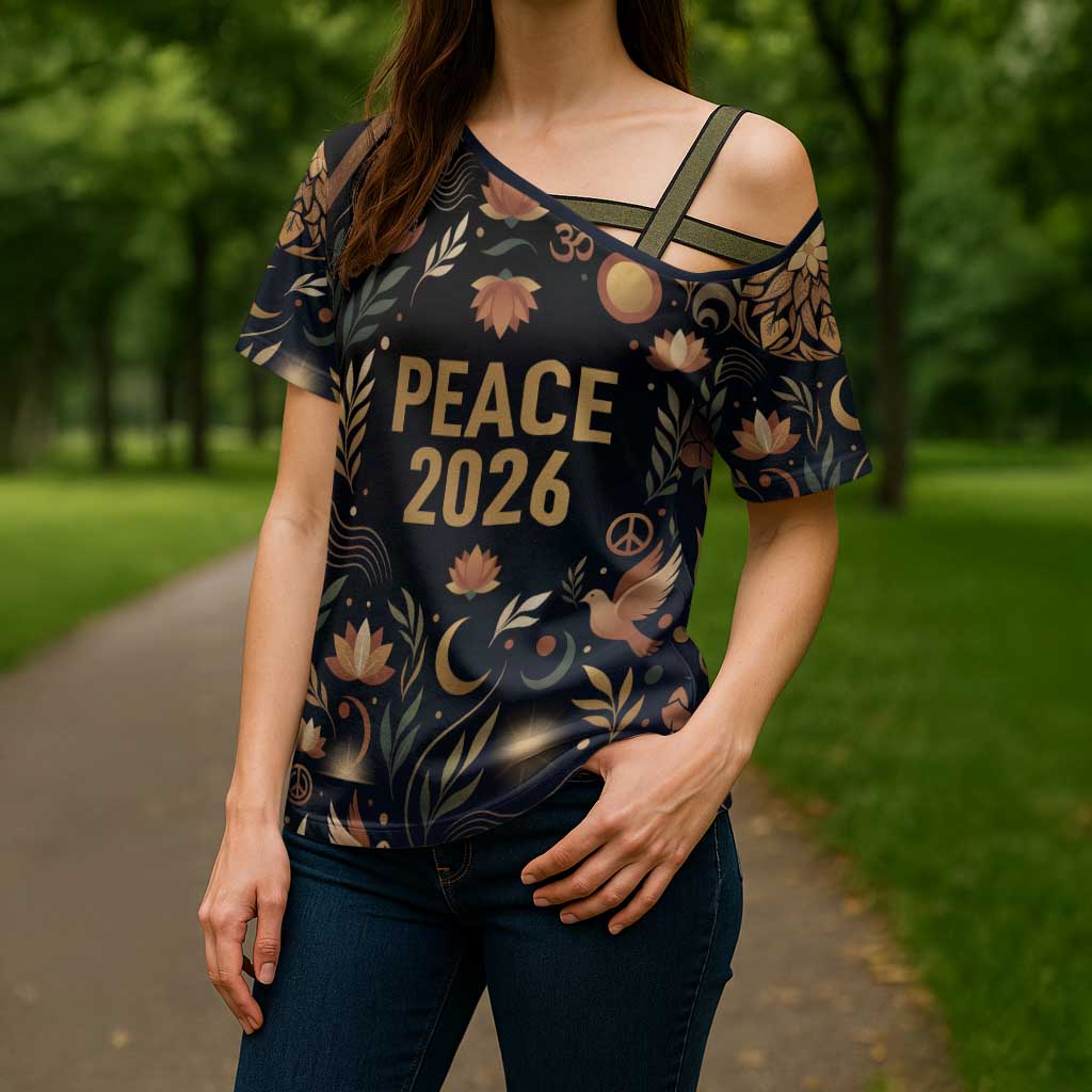 Peace 2026 Spiritual Harmony Cross Shoulder Shirt Bohemian Celestial Mandala Illustration