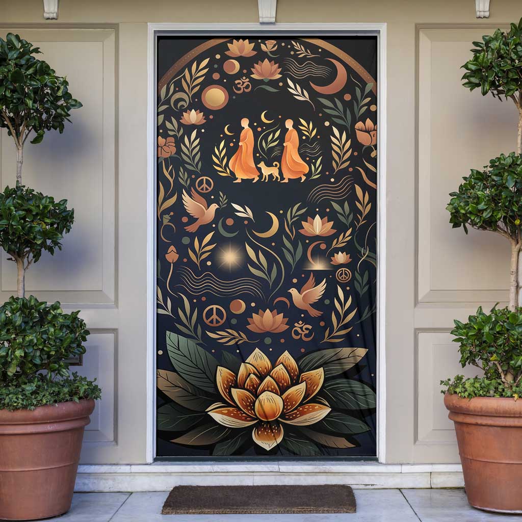 Peace 2026 Spiritual Harmony Door Cover Bohemian Celestial Mandala Illustration
