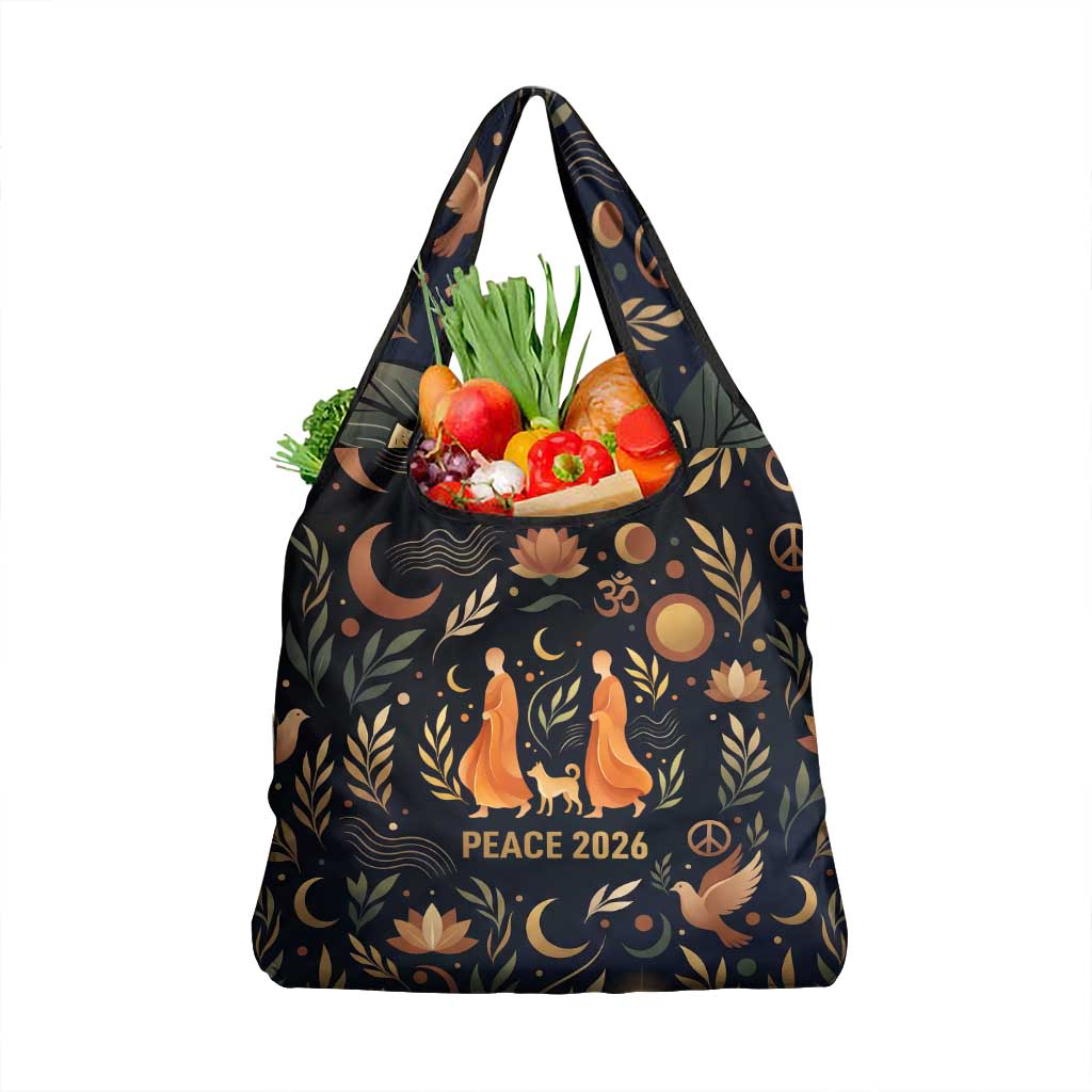 Peace 2026 Spiritual Harmony Grocery Bag Bohemian Celestial Mandala Illustration