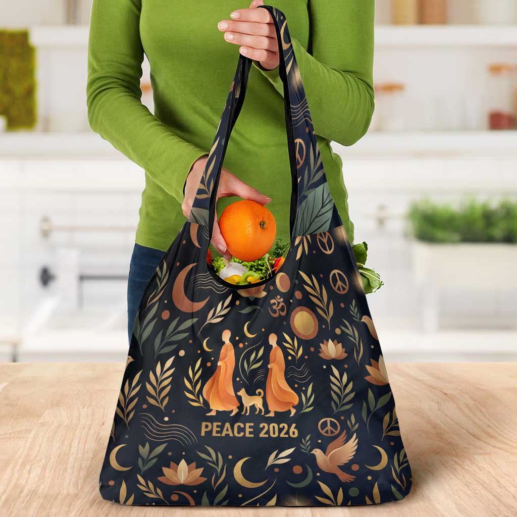 Peace 2026 Spiritual Harmony Grocery Bag Bohemian Celestial Mandala Illustration