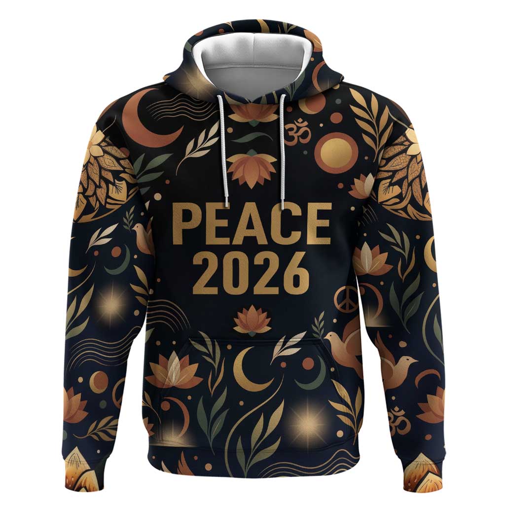 Peace 2026 Spiritual Harmony Hoodie Bohemian Celestial Mandala Illustration