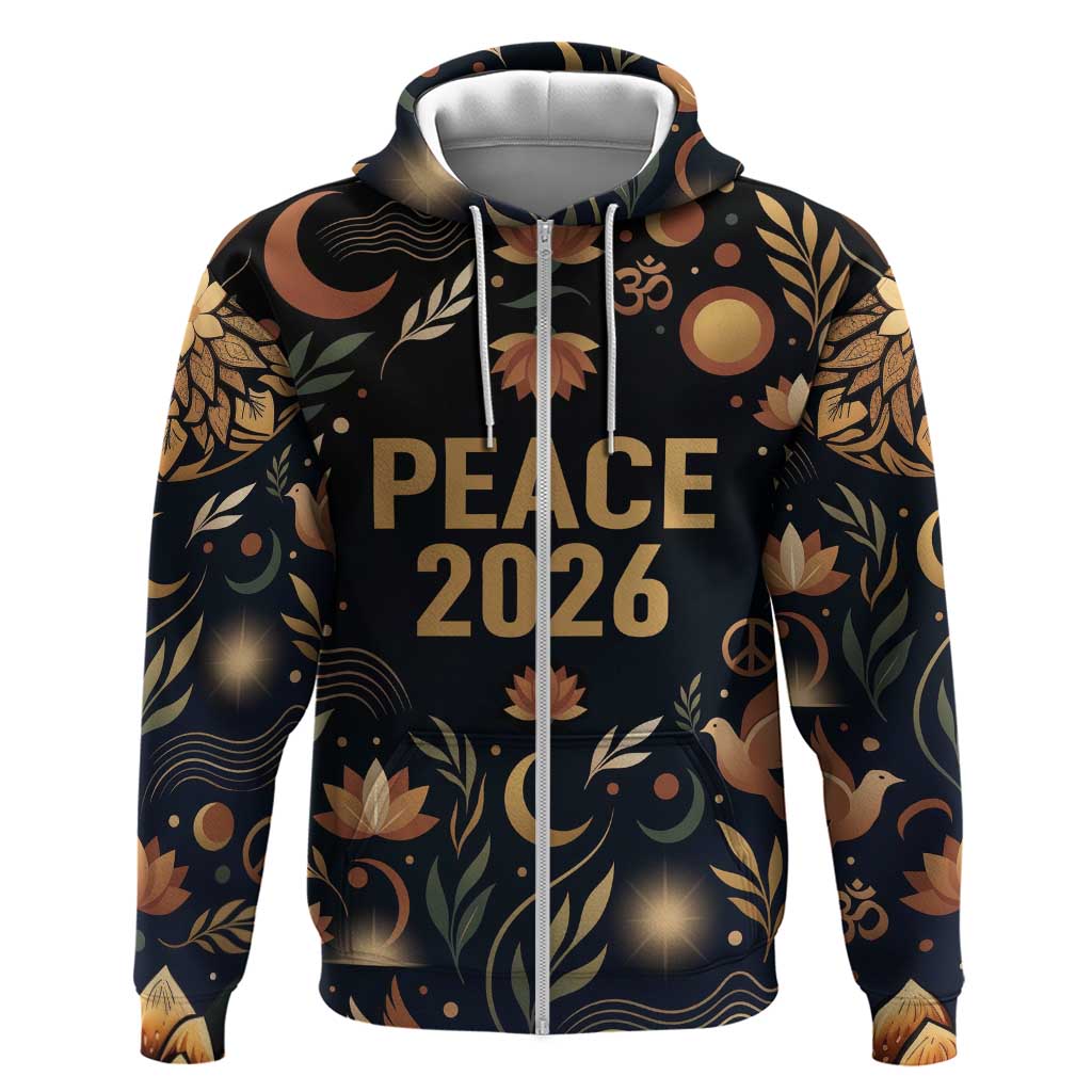 Peace 2026 Spiritual Harmony Hoodie Bohemian Celestial Mandala Illustration