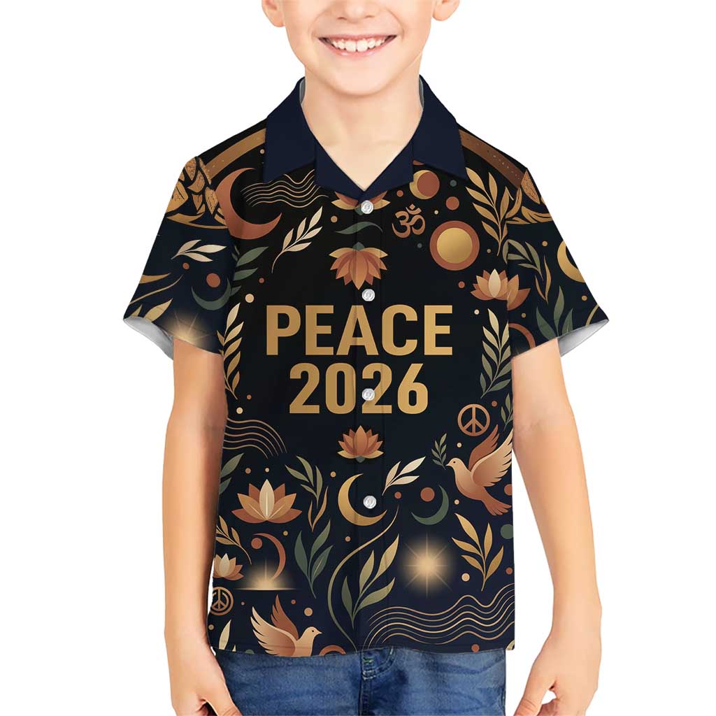 Peace 2026 Spiritual Harmony Kid Hawaiian Shirt Bohemian Celestial Mandala Illustration