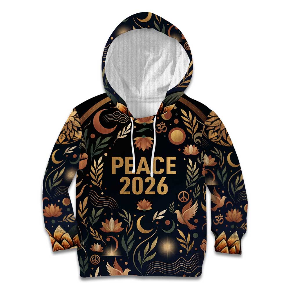Peace 2026 Spiritual Harmony Kid Hoodie Bohemian Celestial Mandala Illustration