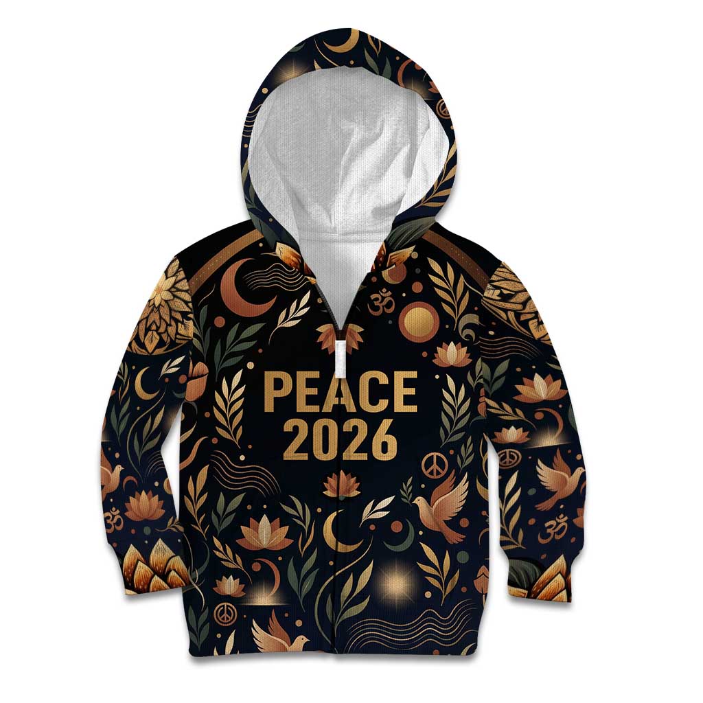 Peace 2026 Spiritual Harmony Kid Hoodie Bohemian Celestial Mandala Illustration