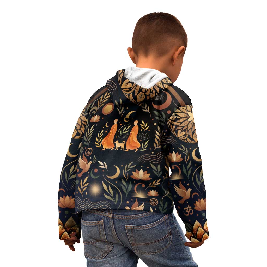 Peace 2026 Spiritual Harmony Kid Hoodie Bohemian Celestial Mandala Illustration