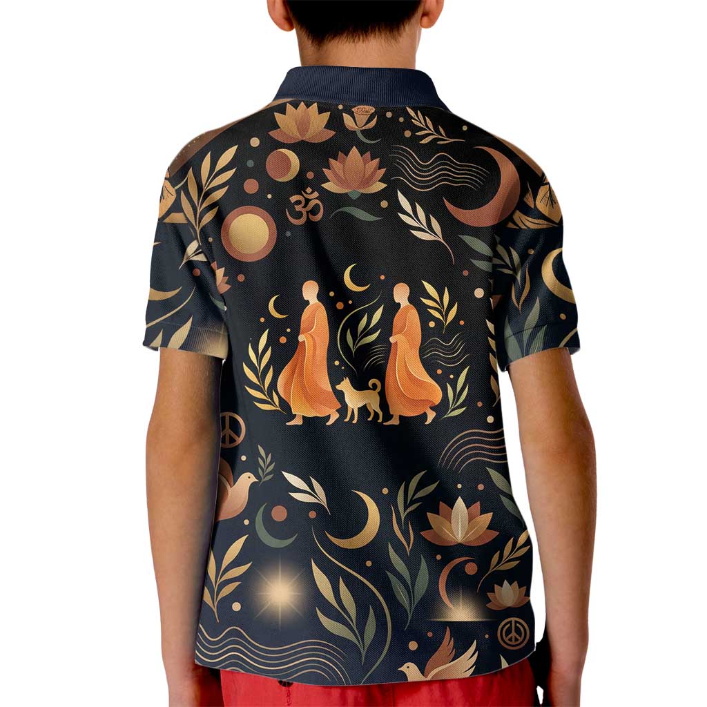 Peace 2026 Spiritual Harmony Kid Polo Shirt Bohemian Celestial Mandala Illustration
