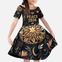 Peace 2026 Spiritual Harmony Kid Short Sleeve Dress Bohemian Celestial Mandala Illustration