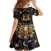 Peace 2026 Spiritual Harmony Kid Short Sleeve Dress Bohemian Celestial Mandala Illustration