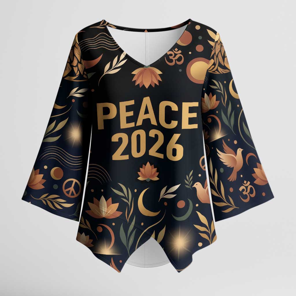 Peace 2026 Spiritual Harmony Kimono Sleeve Blouse Bohemian Celestial Mandala Illustration