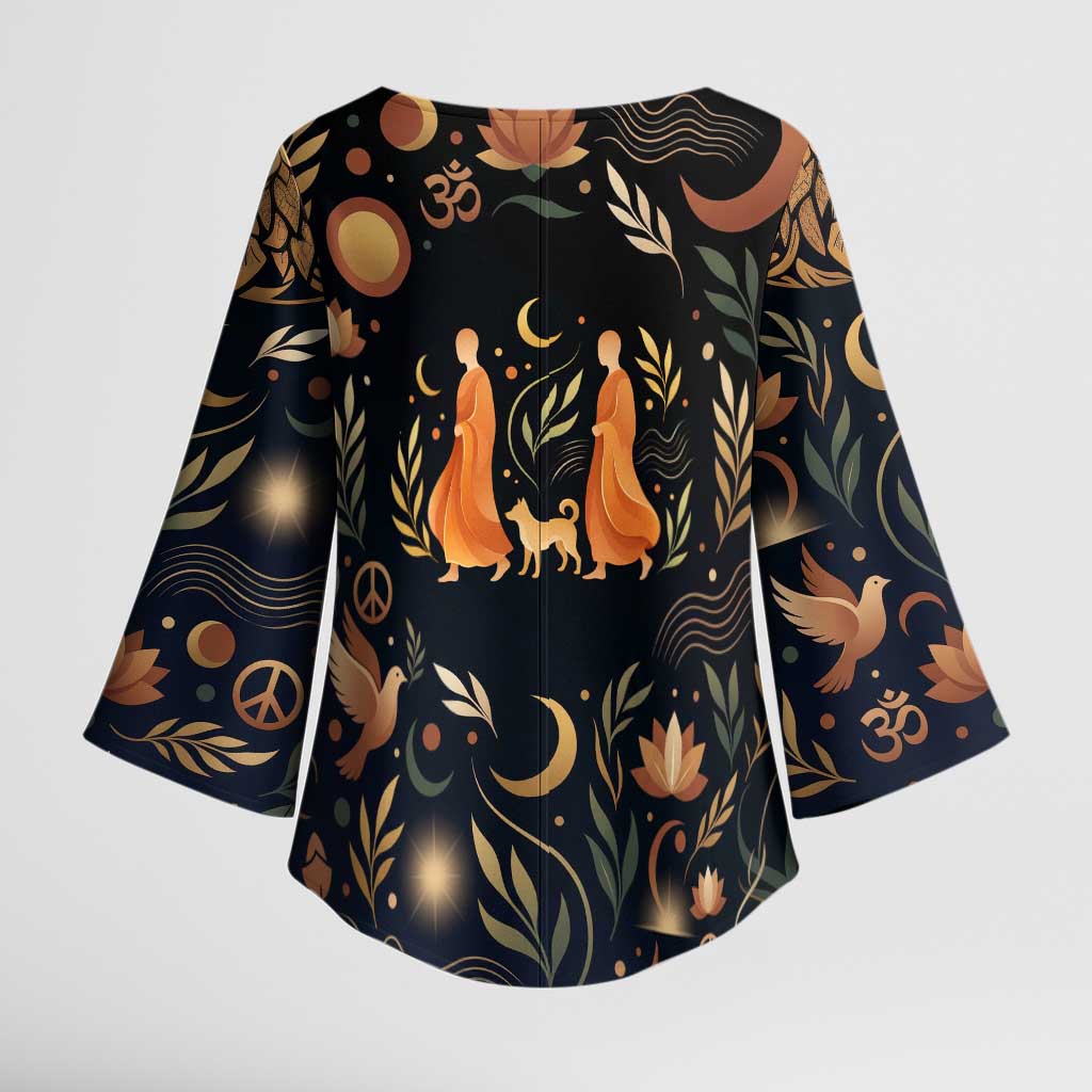 Peace 2026 Spiritual Harmony Kimono Sleeve Blouse Bohemian Celestial Mandala Illustration