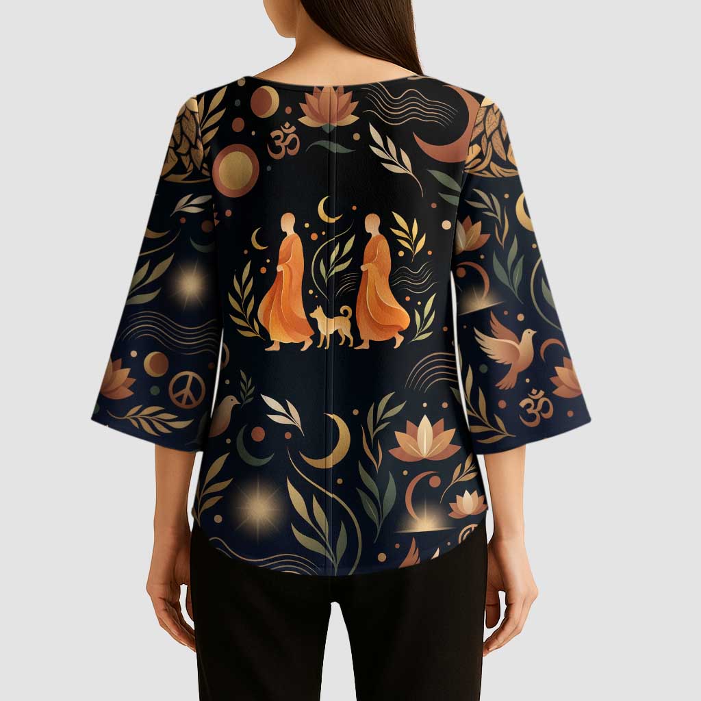 Peace 2026 Spiritual Harmony Kimono Sleeve Blouse Bohemian Celestial Mandala Illustration