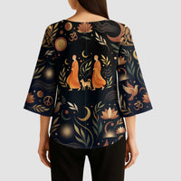 Peace 2026 Spiritual Harmony Kimono Sleeve Blouse Bohemian Celestial Mandala Illustration
