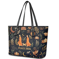 Peace 2026 Spiritual Harmony Leather Tote Bag Bohemian Celestial Mandala Illustration