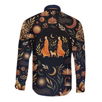 Peace 2026 Spiritual Harmony Long Sleeve Button Shirt Bohemian Celestial Mandala Illustration