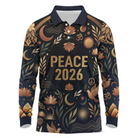 Peace 2026 Spiritual Harmony Long Sleeve Polo Shirt Bohemian Celestial Mandala Illustration