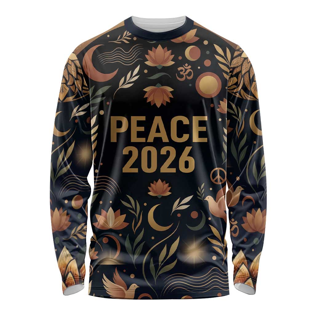 Peace 2026 Spiritual Harmony Long Sleeve Shirt Bohemian Celestial Mandala Illustration