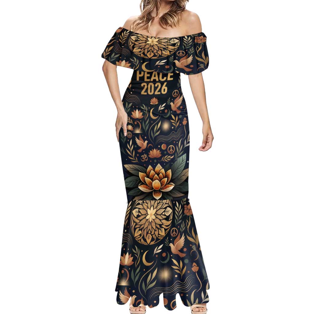 Peace 2026 Spiritual Harmony Mermaid Dress Bohemian Celestial Mandala Illustration