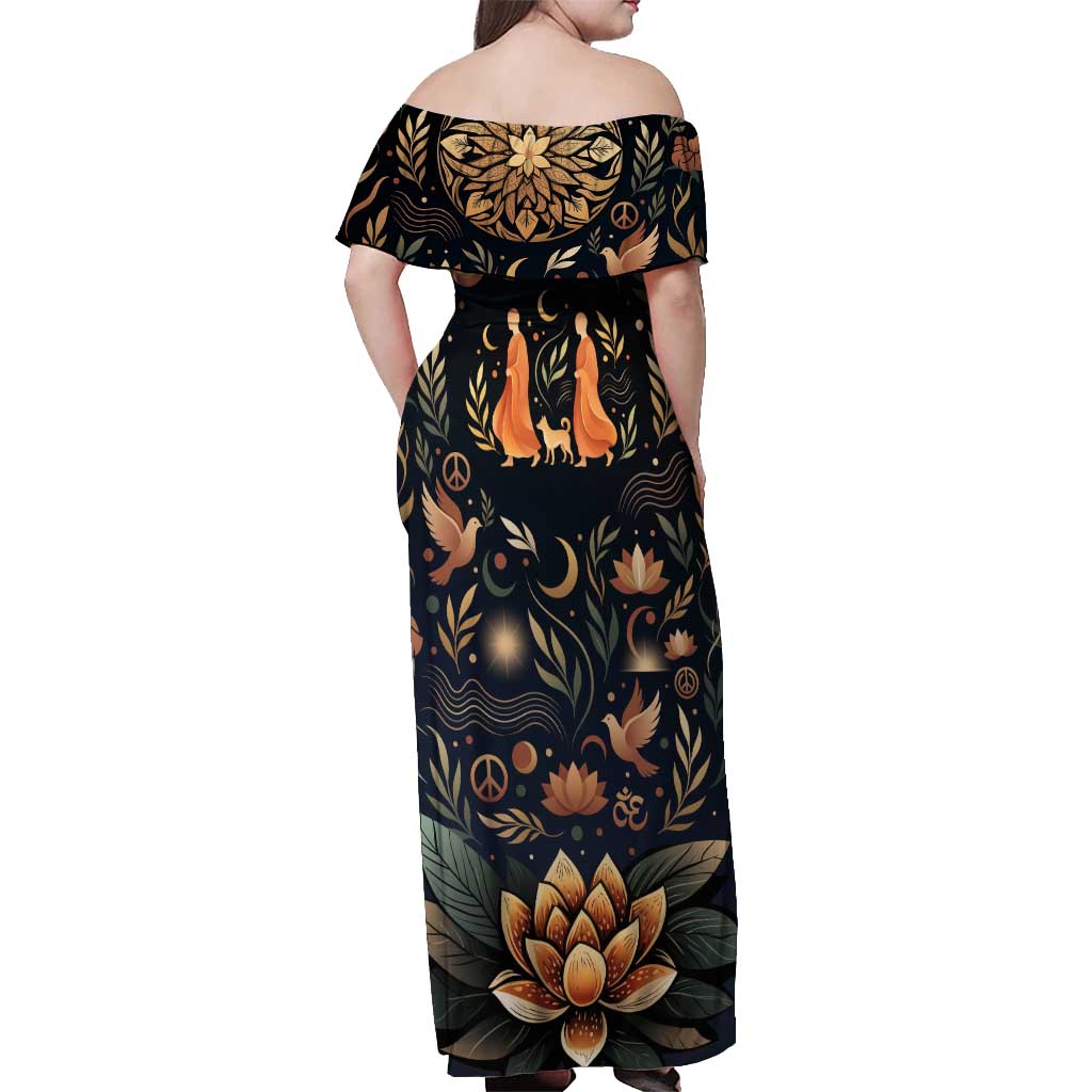 Peace 2026 Spiritual Harmony Off Shoulder Maxi Dress Bohemian Celestial Mandala Illustration