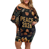 Peace 2026 Spiritual Harmony Off Shoulder Short Dress Bohemian Celestial Mandala Illustration