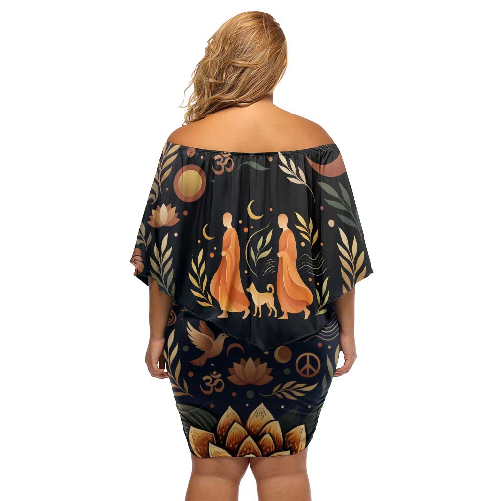 Peace 2026 Spiritual Harmony Off Shoulder Short Dress Bohemian Celestial Mandala Illustration
