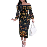Peace 2026 Spiritual Harmony Off The Shoulder Long Sleeve Dress Bohemian Celestial Mandala Illustration
