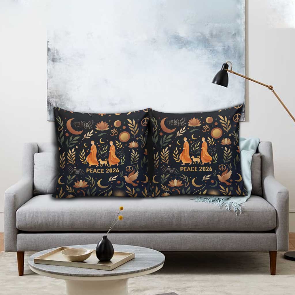 Peace 2026 Spiritual Harmony Pillow Cover Bohemian Celestial Mandala Illustration