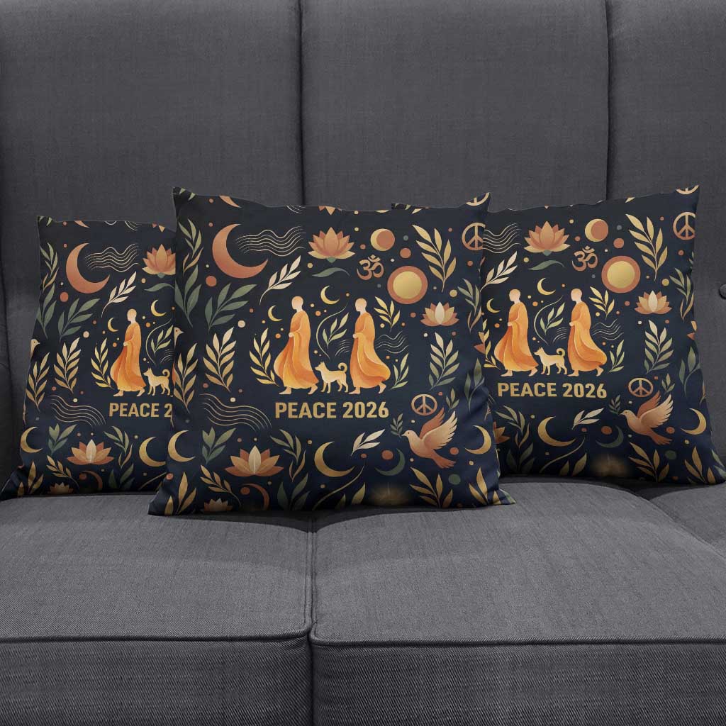 Peace 2026 Spiritual Harmony Pillow Cover Bohemian Celestial Mandala Illustration