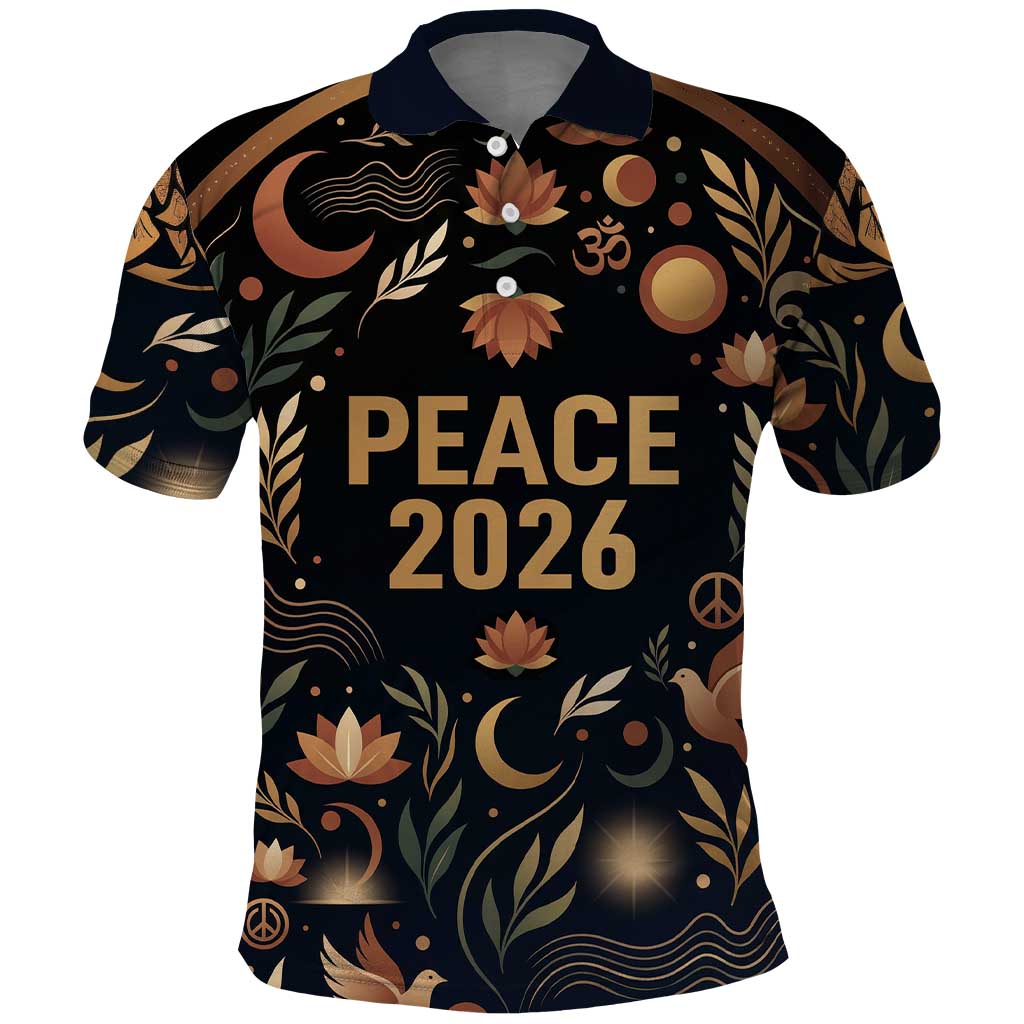 Peace 2026 Spiritual Harmony Polo Shirt Bohemian Celestial Mandala Illustration