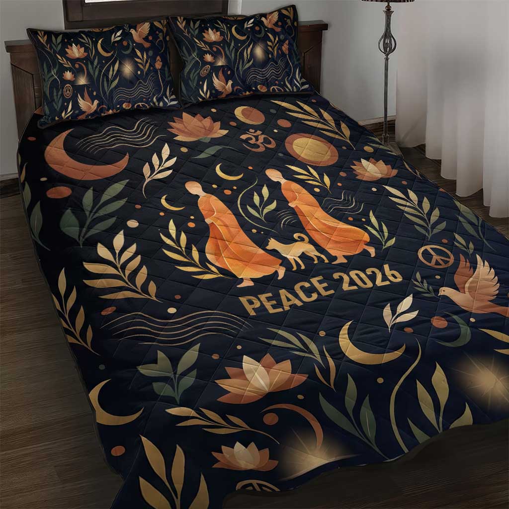 Peace 2026 Spiritual Harmony Quilt Bed Set Bohemian Celestial Mandala Illustration