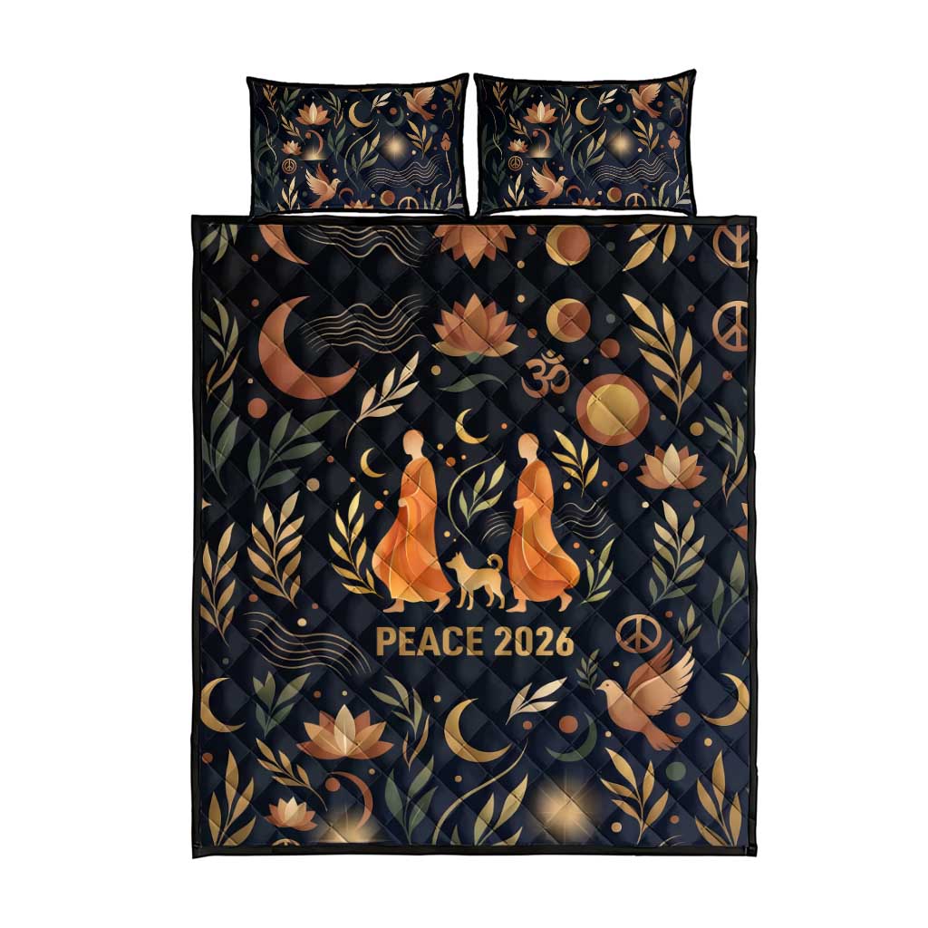 Peace 2026 Spiritual Harmony Quilt Bed Set Bohemian Celestial Mandala Illustration