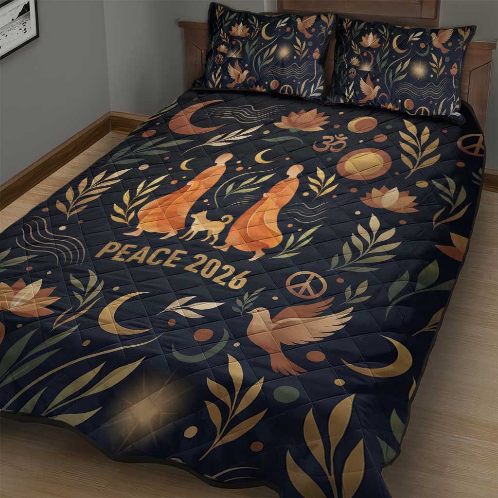 Peace 2026 Spiritual Harmony Quilt Bed Set Bohemian Celestial Mandala Illustration