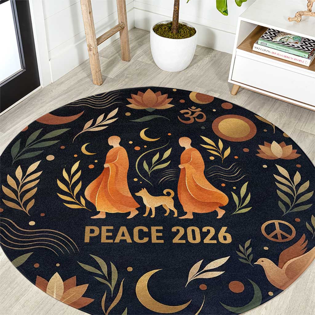 Peace 2026 Spiritual Harmony Round Carpet Bohemian Celestial Mandala Illustration