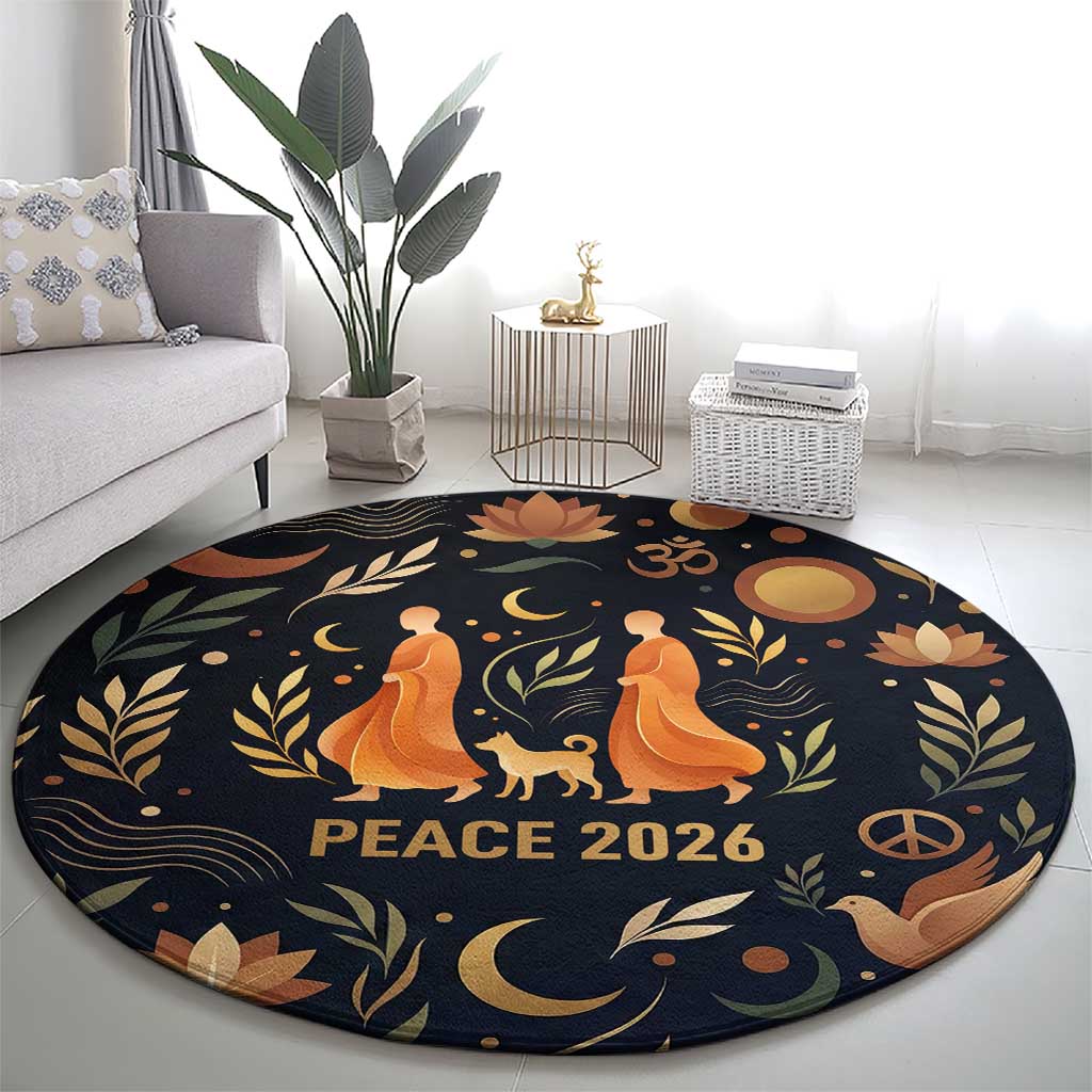 Peace 2026 Spiritual Harmony Round Carpet Bohemian Celestial Mandala Illustration