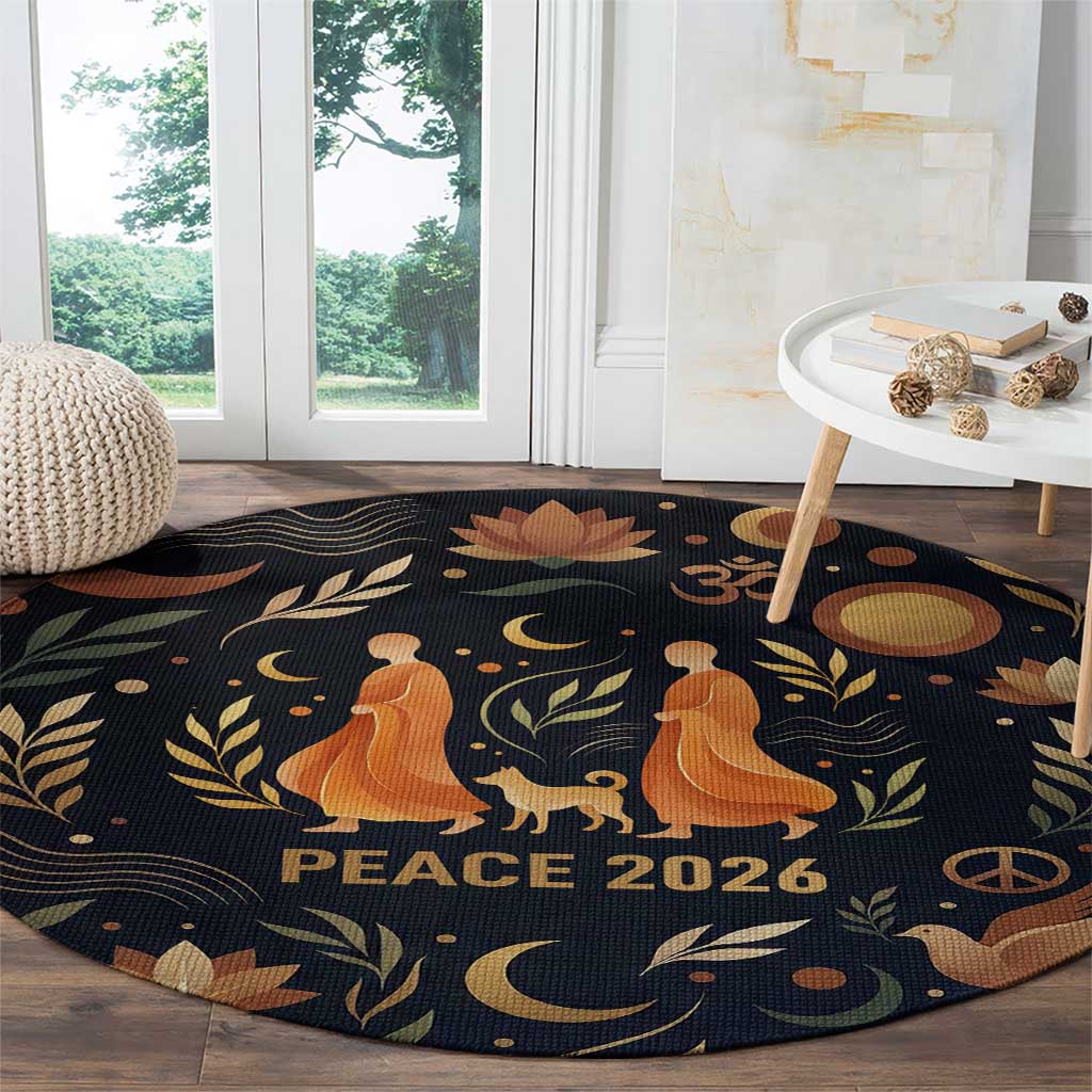 Peace 2026 Spiritual Harmony Round Carpet Bohemian Celestial Mandala Illustration