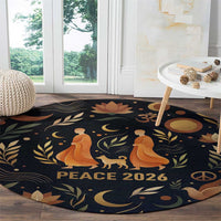 Peace 2026 Spiritual Harmony Round Carpet Bohemian Celestial Mandala Illustration