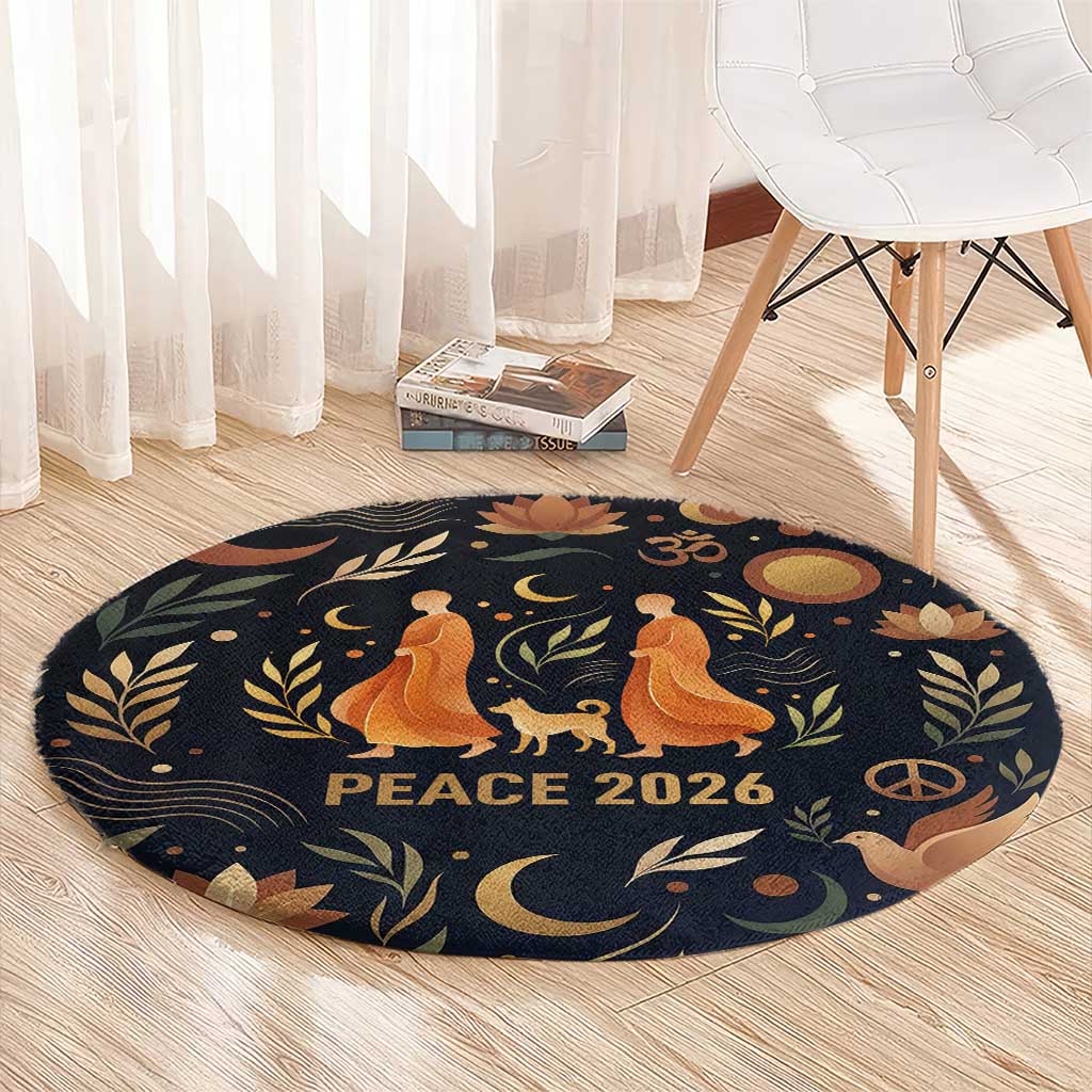 Peace 2026 Spiritual Harmony Round Carpet Bohemian Celestial Mandala Illustration