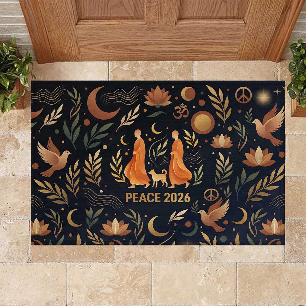 Peace 2026 Spiritual Harmony Rubber Doormat Bohemian Celestial Mandala Illustration