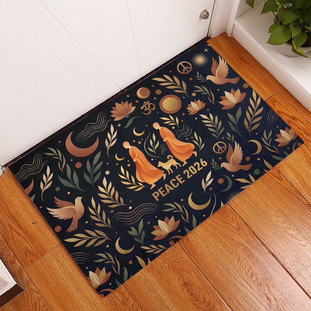 Peace 2026 Spiritual Harmony Rubber Doormat Bohemian Celestial Mandala Illustration