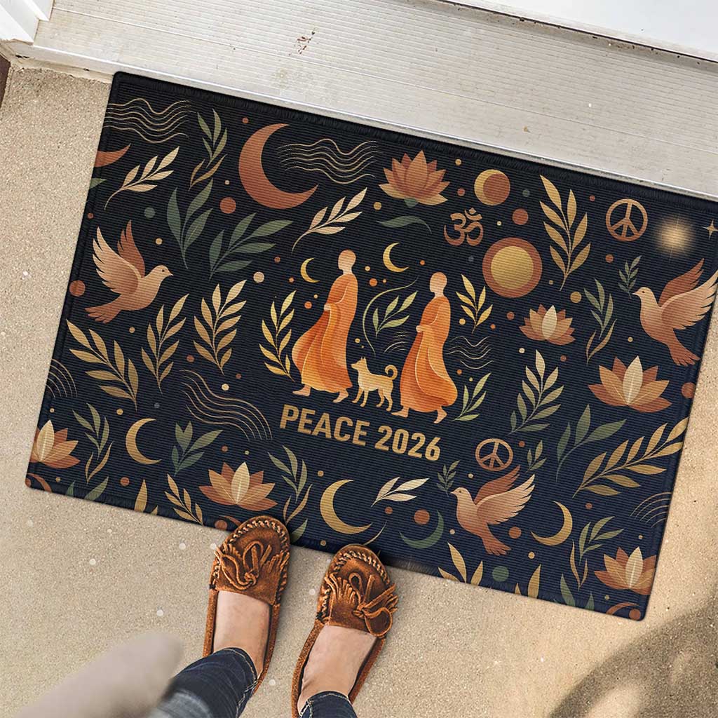 Peace 2026 Spiritual Harmony Rubber Doormat Bohemian Celestial Mandala Illustration