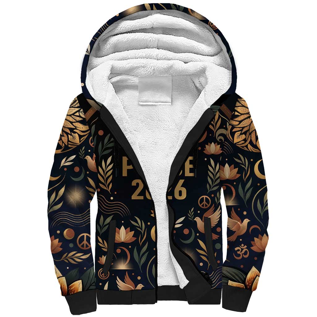 Peace 2026 Spiritual Harmony Sherpa Hoodie Bohemian Celestial Mandala Illustration