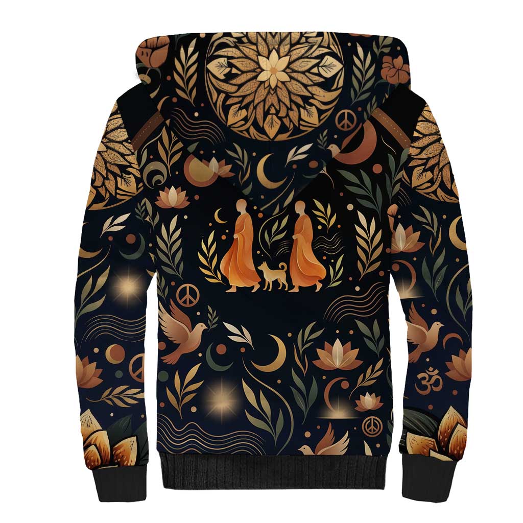 Peace 2026 Spiritual Harmony Sherpa Hoodie Bohemian Celestial Mandala Illustration