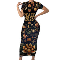 Peace 2026 Spiritual Harmony Short Sleeve Bodycon Dress Bohemian Celestial Mandala Illustration