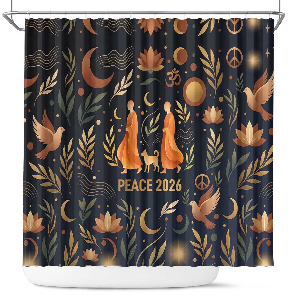 Peace 2026 Spiritual Harmony Shower Curtain Bohemian Celestial Mandala Illustration