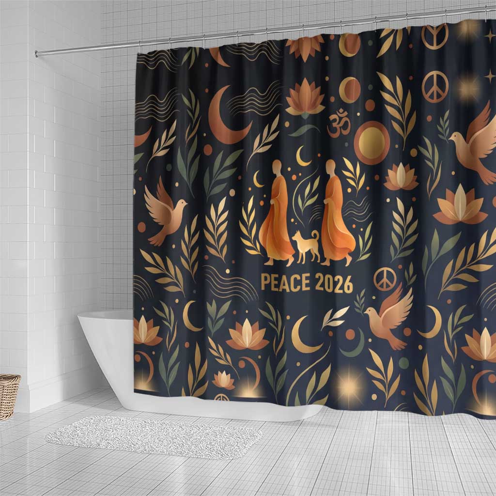 Peace 2026 Spiritual Harmony Shower Curtain Bohemian Celestial Mandala Illustration