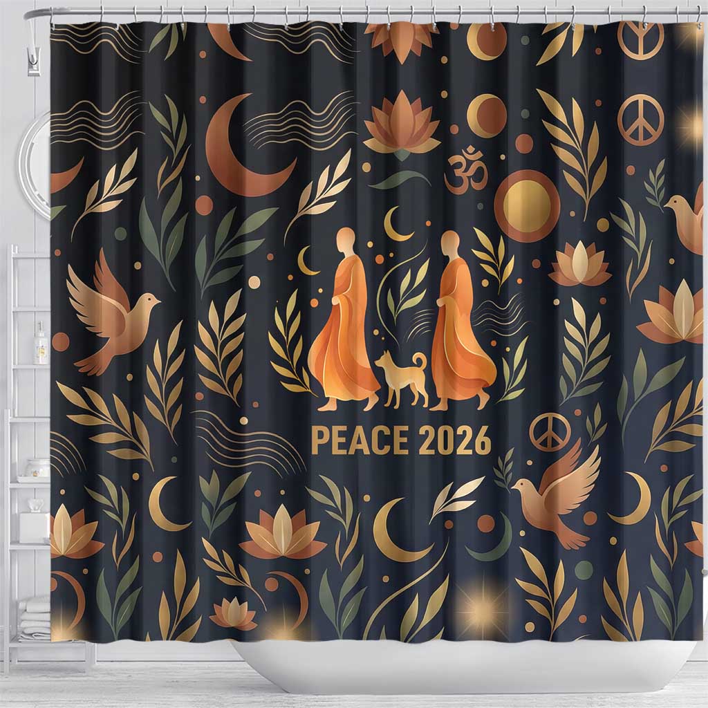 Peace 2026 Spiritual Harmony Shower Curtain Bohemian Celestial Mandala Illustration
